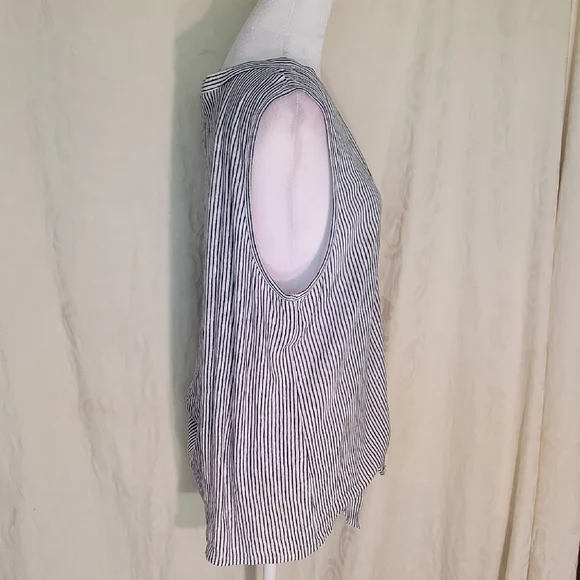 Rachel Zoe Sleeveless Linen Vertical Stripe Tie Hem Top - Blue & White - Picture 5 of 6